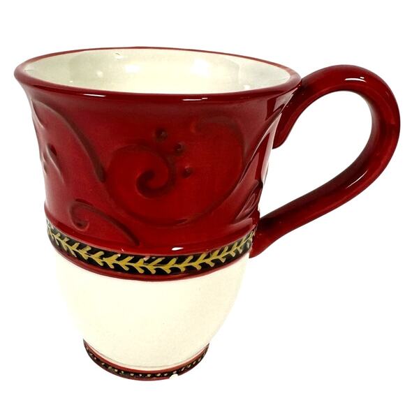Fitz and Floyd Damask Holiday Red White Gold 4.5" Tall Coffee/Tea/Cup/Mug - Picture 3 of 7
